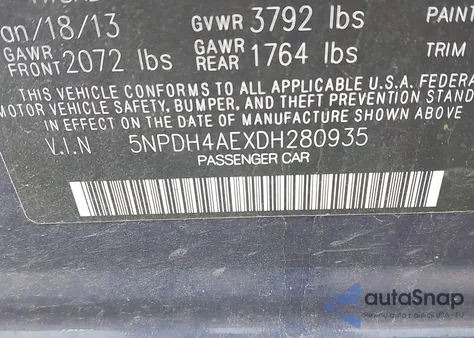 2013 Hyundai Elantra Gls из США, поврежденный, VIN 5NPDH4AEXDH280935